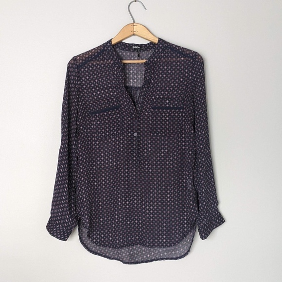 High-low sheer navy blouse with geometric pattern size small - Roly Poly - Picture 1 of 7